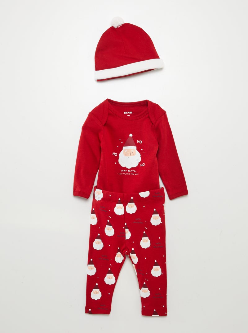 Conjunto body + leggings + gorro de Natal - 3 peças VERMELHO - Kiabi