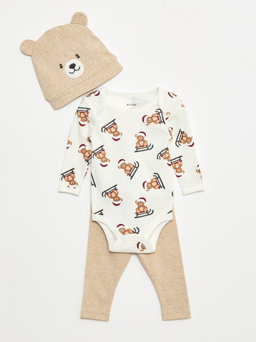Conjunto body + leggings + gorro Natal em algodão - Kiabi