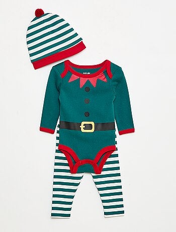 Conjunto body + leggings + gorro Natal em algodão