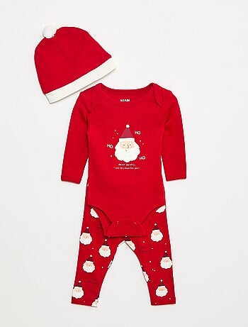 Conjunto body + leggings + gorro Natal em algodão