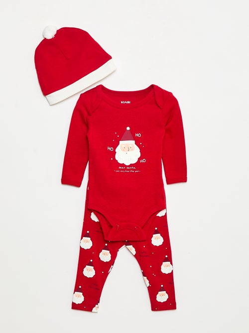 Conjunto body + leggings + gorro Natal em algodão - Kiabi