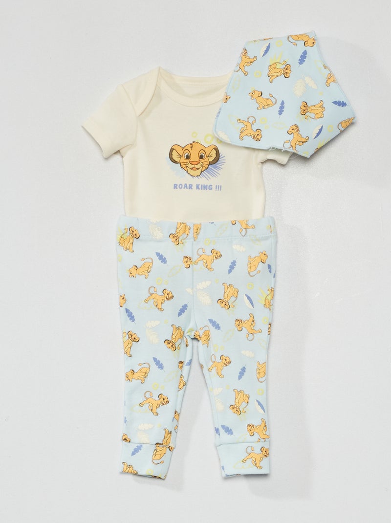 Conjunto body + leggings sem pés + babete AZUL - Kiabi