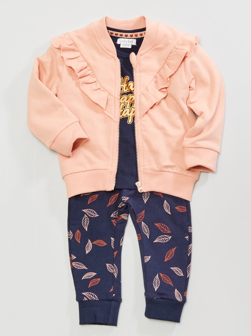 Conjunto body, sweatshirt e calças ROSA - Kiabi