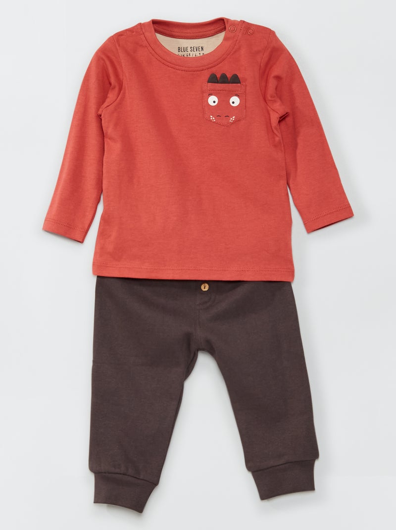 Conjunto body t-shirt 'dinossauro' + calças LARANJA - Kiabi