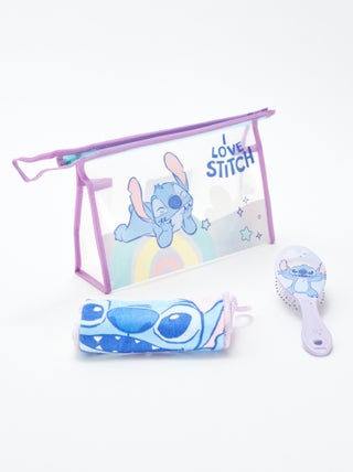 Conjunto bolsa de toilette + escova de cabelo + toalha 'Stitch' 'Disney'  - 3 peças