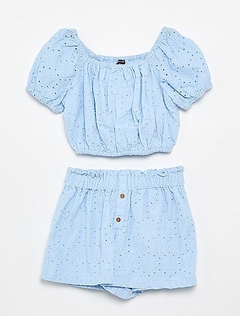 Conjunto bordado de 2 peças - calções + blusa