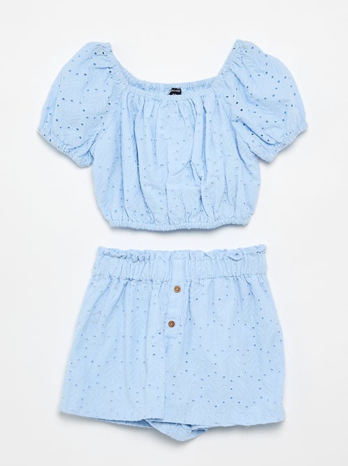 Conjunto bordado de 2 peças - calções + blusa - Kiabi