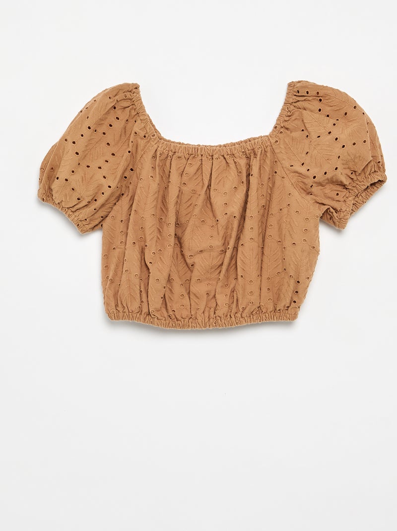 Conjunto bordado de 2 peças - calções + blusa Castanho claro - Kiabi