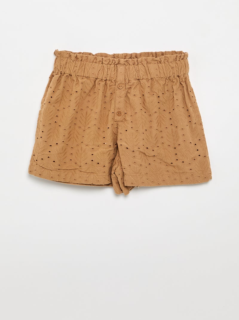 Conjunto bordado de 2 peças - calções + blusa Castanho claro - Kiabi