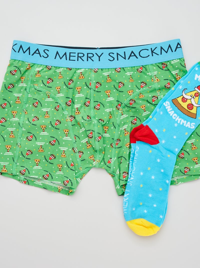 Conjunto boxers e meias de Natal BEGE - Kiabi