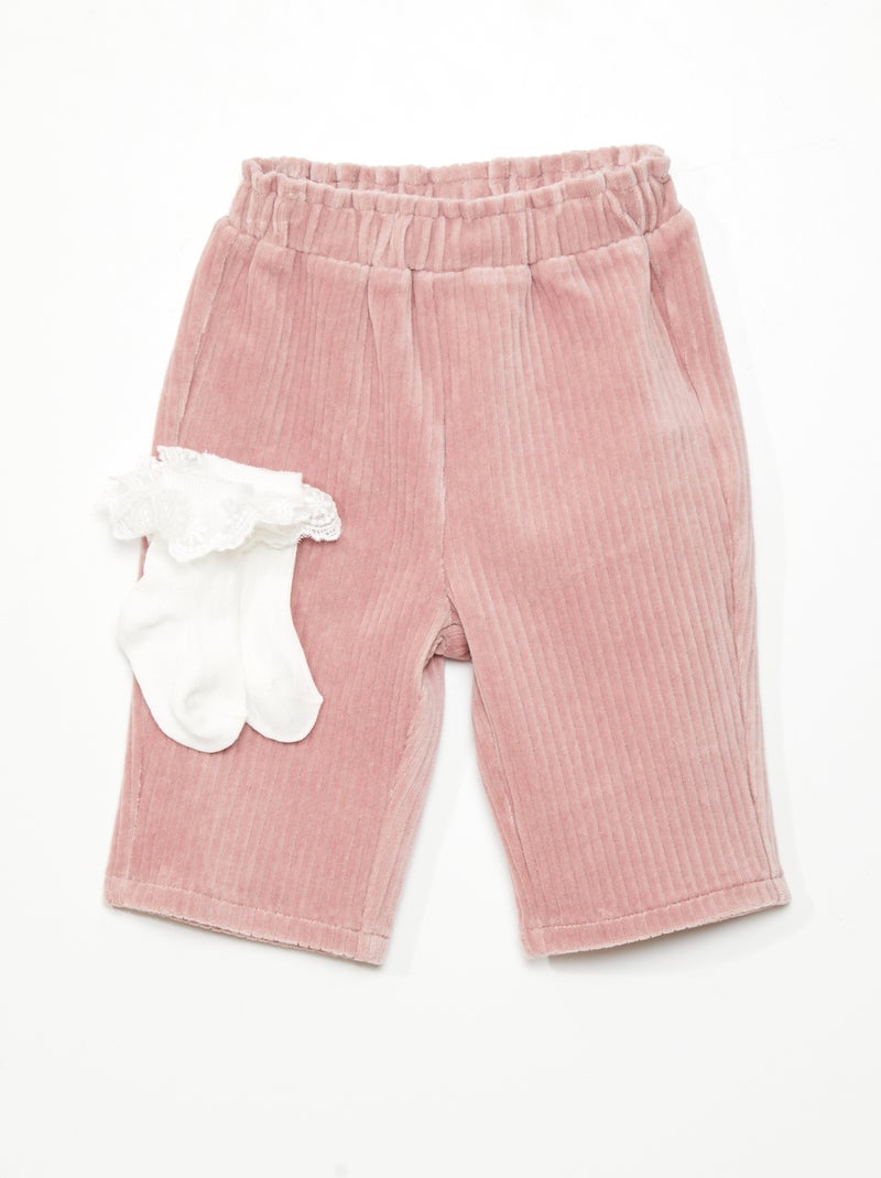 Conjunto calças de bombazina + meias - 2 peças ROSA - Kiabi