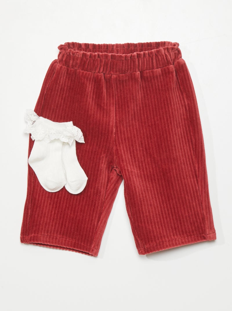 Conjunto calças de bombazina + meias - 2 peças VERMELHO - Kiabi