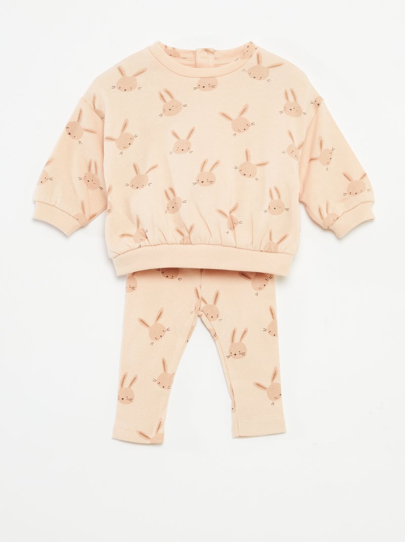 Conjunto calças de fato de treino em moletão sweatshirt+ leggings - 2 peças Bege - Kiabi