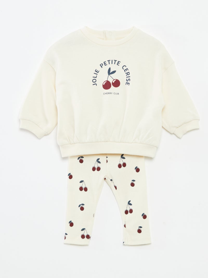 Conjunto calças de fato de treino em moletão sweatshirt+ leggings - 2 peças Branco - Kiabi