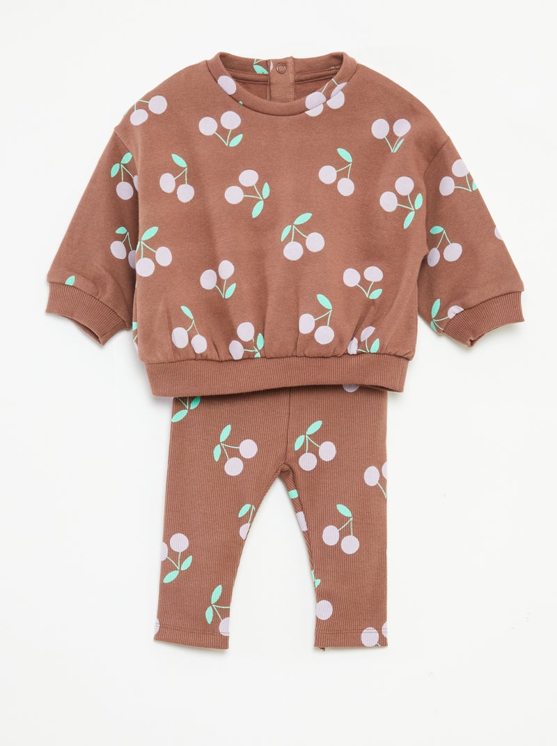Conjunto calças de fato de treino em moletão sweatshirt+ leggings - 2 peças Castanho - Kiabi