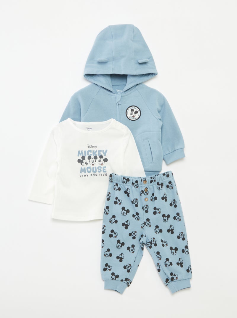 Conjunto calças + t-shirt + sweatshirt com capuz 'Mickey'  - 3 peças Azul - Kiabi
