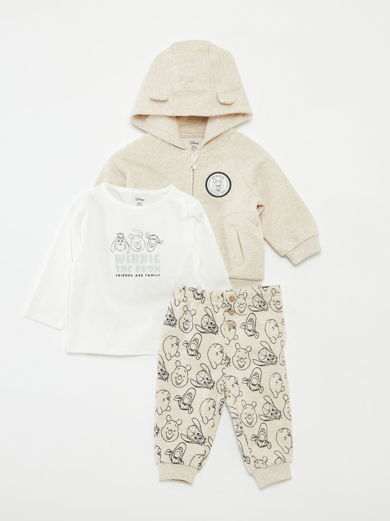Conjunto calças + t-shirt + sweatshirt com capuz 'Winnie'  - 3 peças Bege - Kiabi