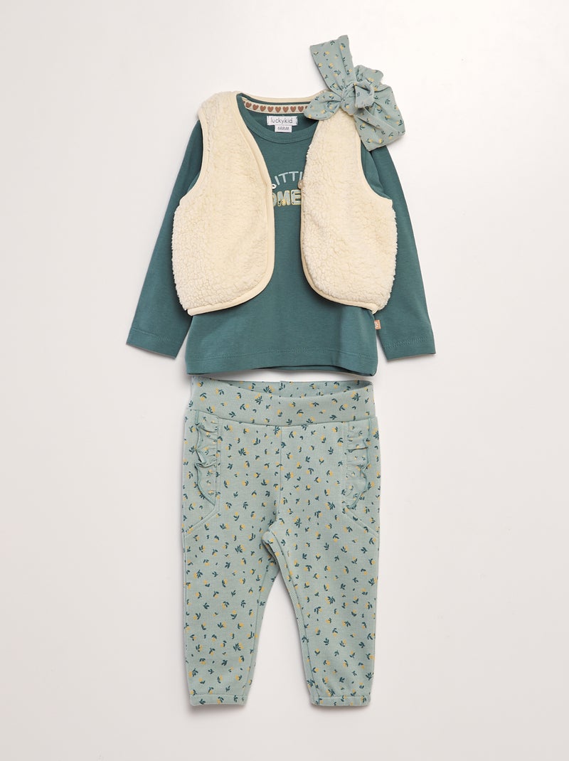 Conjunto Calças + t-shirt + veste + bandolete - 4 unidades AZUL - Kiabi