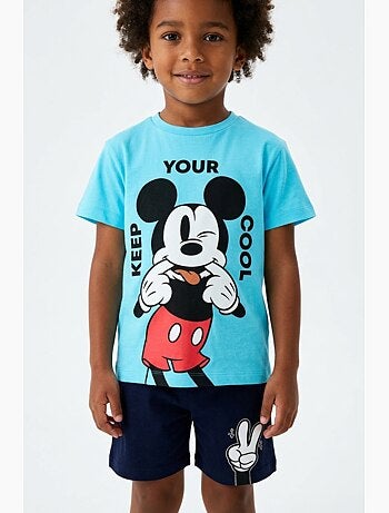Conjunto calções bermuda + t-shirt mickey mouse menino | licença oficial