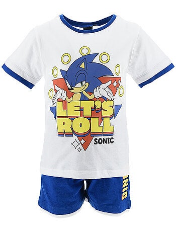 Conjunto calções bermuda + t-shirt sonic branco menino | licença oficial