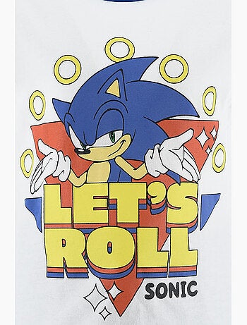 Conjunto calções bermuda + t-shirt sonic branco menino | licença oficial