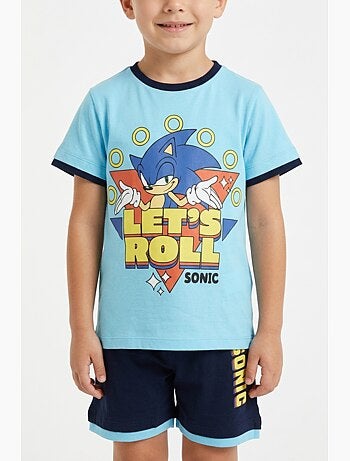 Conjunto calções bermuda + t-shirt sonic menino | licença oficial