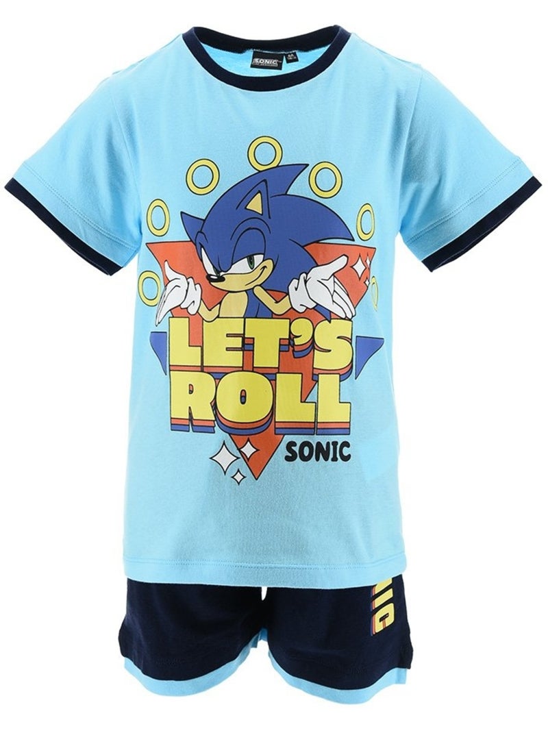 Conjunto calções bermuda + t-shirt sonic menino | licença oficial Azul - Kiabi