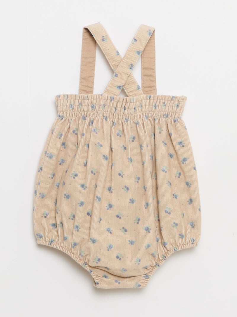 Conjunto calções com alças + t-shirt + collants - 3 peças Bege - Kiabi