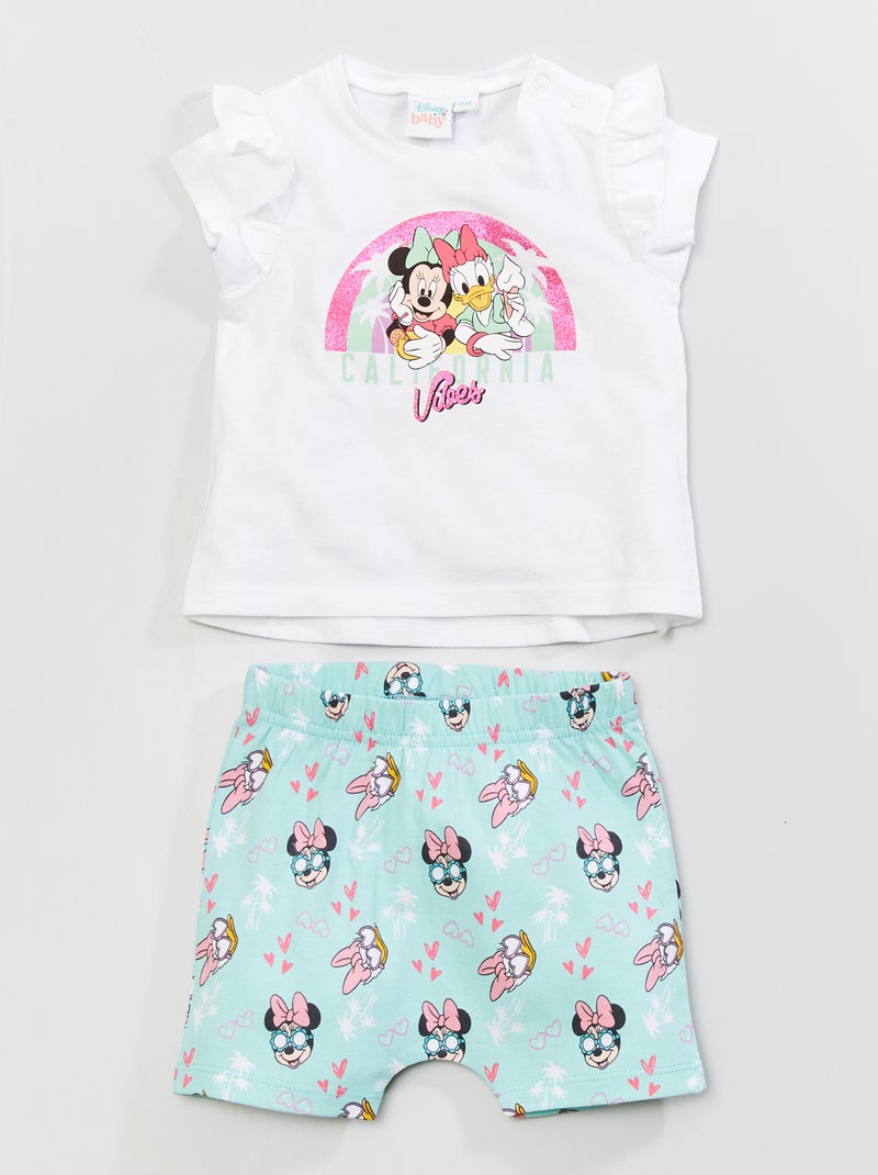 Conjunto calções e t-shirt 'Minnie' Branco/ Azul - Kiabi