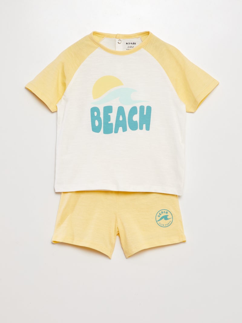 Conjunto calções + t-shirt 'beach' - 2 peças AMARELO - Kiabi