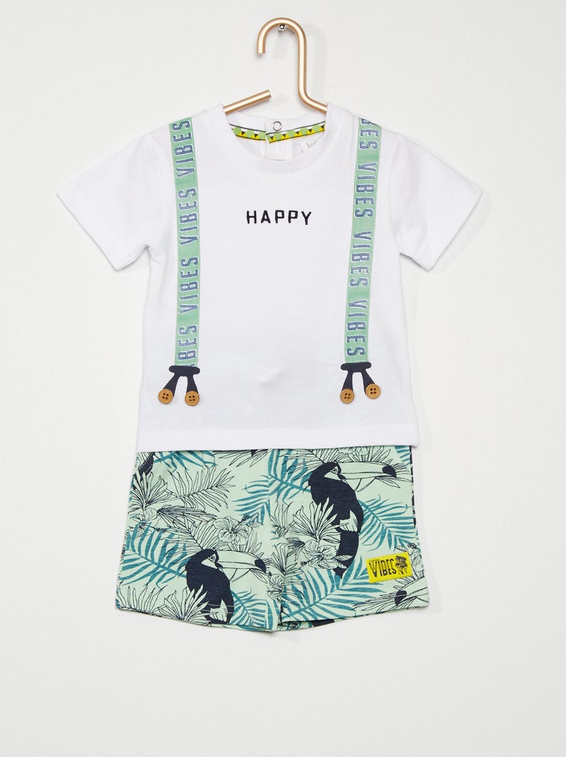 Conjunto calções + t-shirt Branco/ Azul - Kiabi