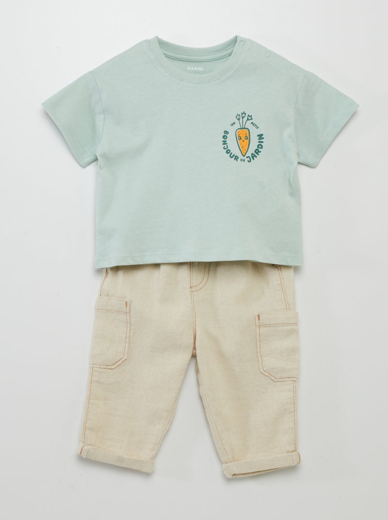 Conjunto calções + t-shirt estampada - 2 peças AZUL - Kiabi