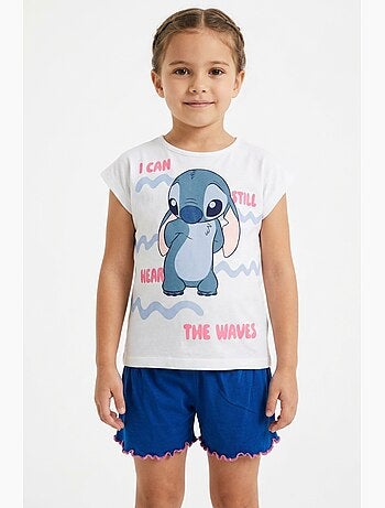 Conjunto calções + t-shirt lilo & stitch branco menina | licença oficial
