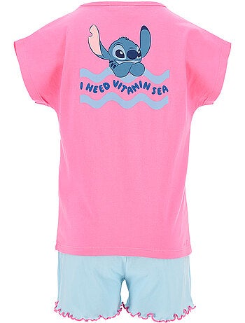 Conjunto calções + t-shirt lilo & stitch rosa menina | licença oficial