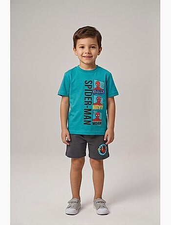 Conjunto calções + t-shirt spider-man turquesa menino | licença oficial
