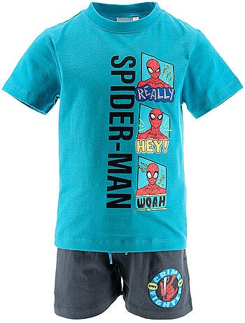 Conjunto calções + t-shirt spider-man turquesa menino | licença oficial