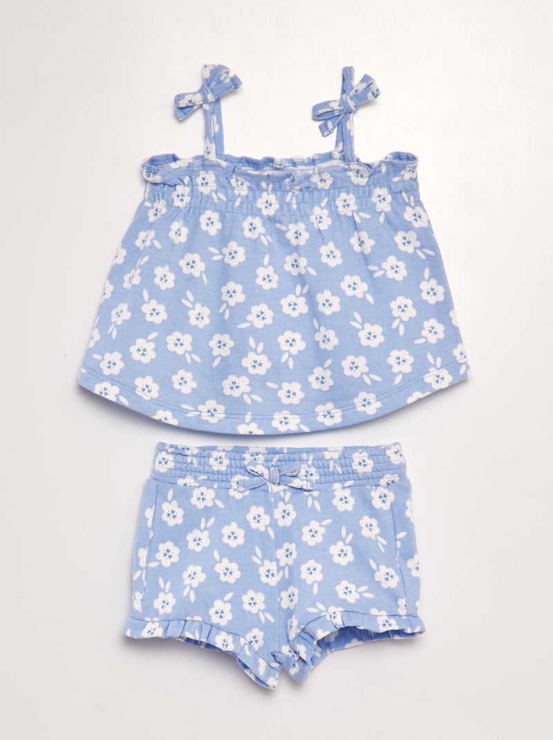 Conjunto calções + top de alças estampado - 2 peças AZUL - Kiabi