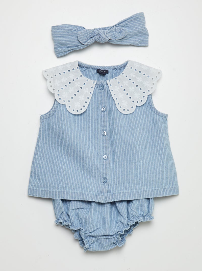 Conjunto camisa + bloomer + bandolete AZUL - Kiabi