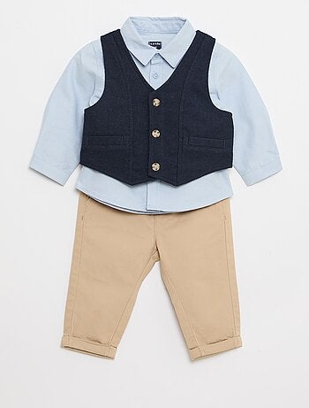Conjunto camisa + calças + colete - 3 peças