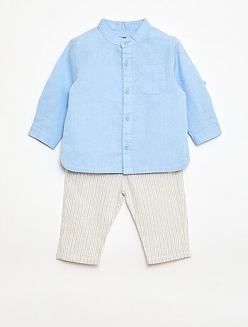 Conjunto camisa + calças em linho misturado - 2 peças