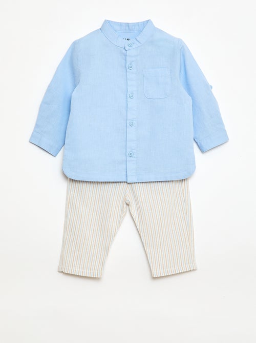 Conjunto camisa + calças em linho misturado - 2 peças - Kiabi