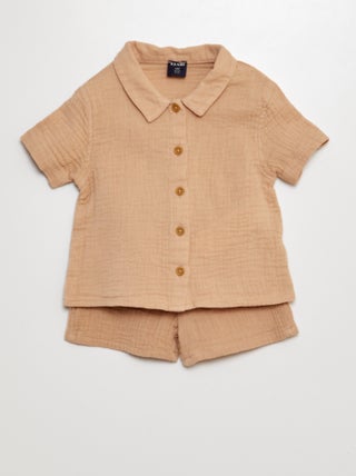 Conjunto camisa + calções em gaze de algodão - 2 peças