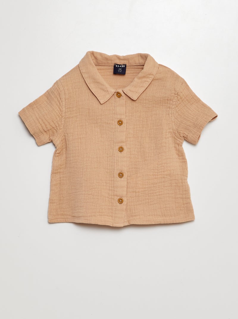 Conjunto camisa + calções em gaze de algodão - 2 peças BEGE - Kiabi