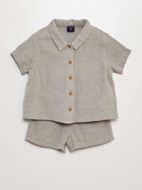 Conjunto camisa + calções em gaze de algodão - 2 peças - Kiabi
