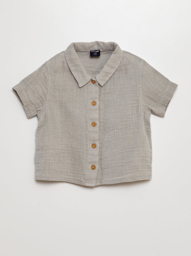 Conjunto camisa + calções em gaze de algodão - 2 peças CINZA - Kiabi