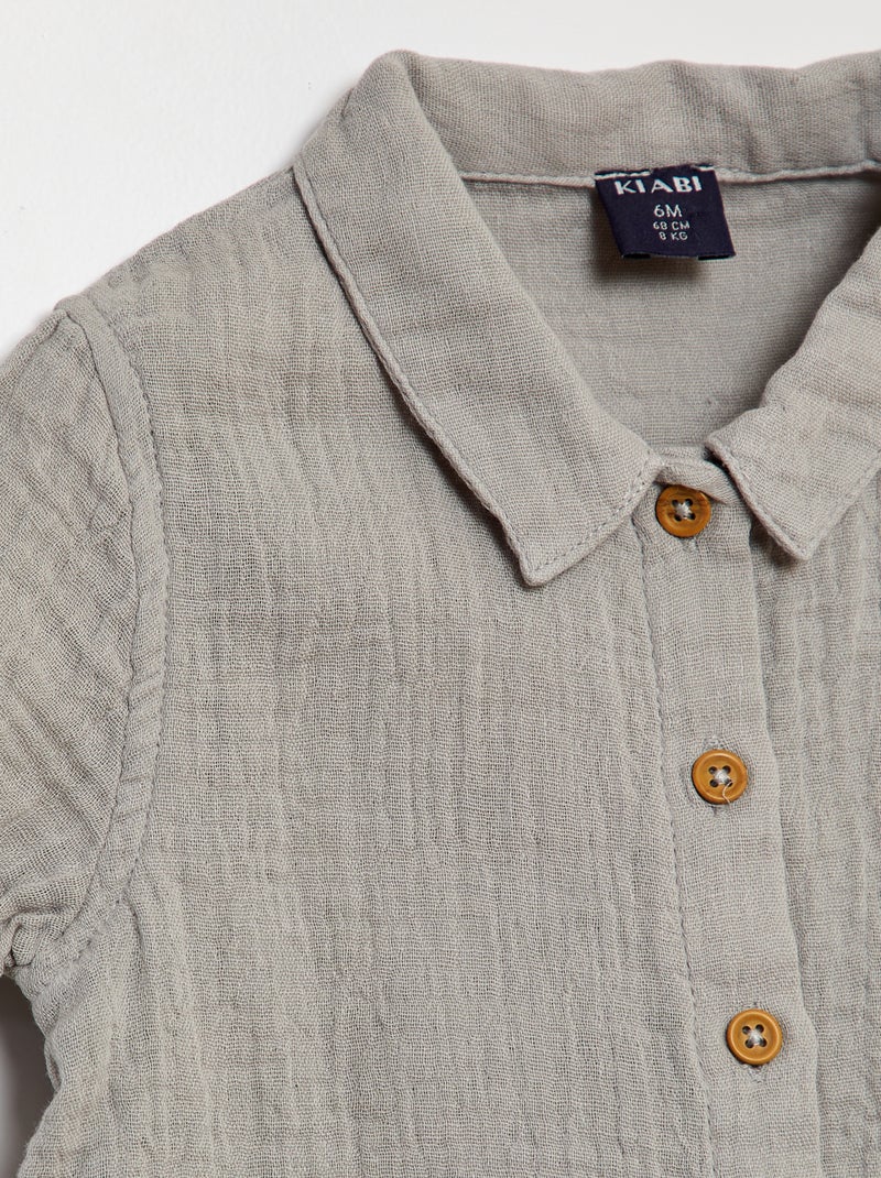 Conjunto camisa + calções em gaze de algodão - 2 peças CINZA - Kiabi