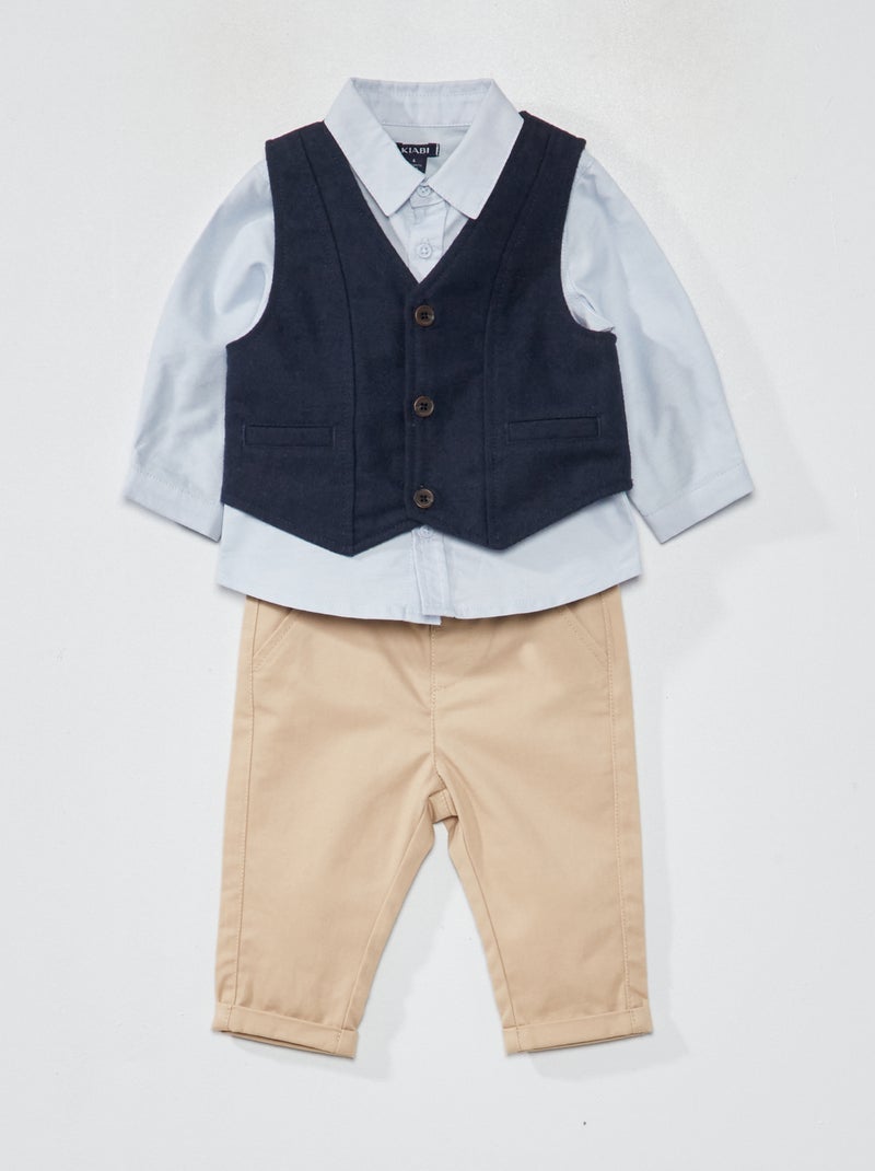 Conjunto camisa + casaco de fato + calças - 3 peças Azul Acinzentado - Kiabi