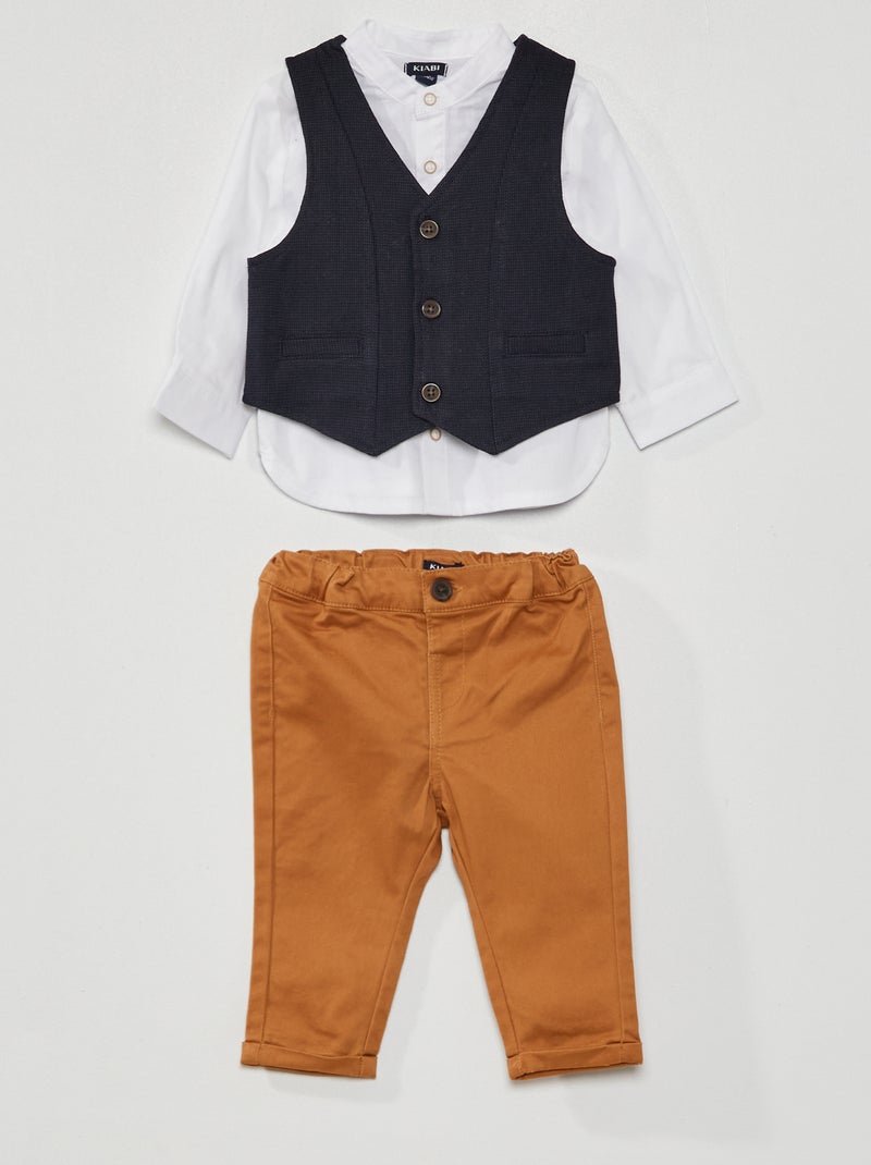 Conjunto camisa + colete + calças AZUL - Kiabi
