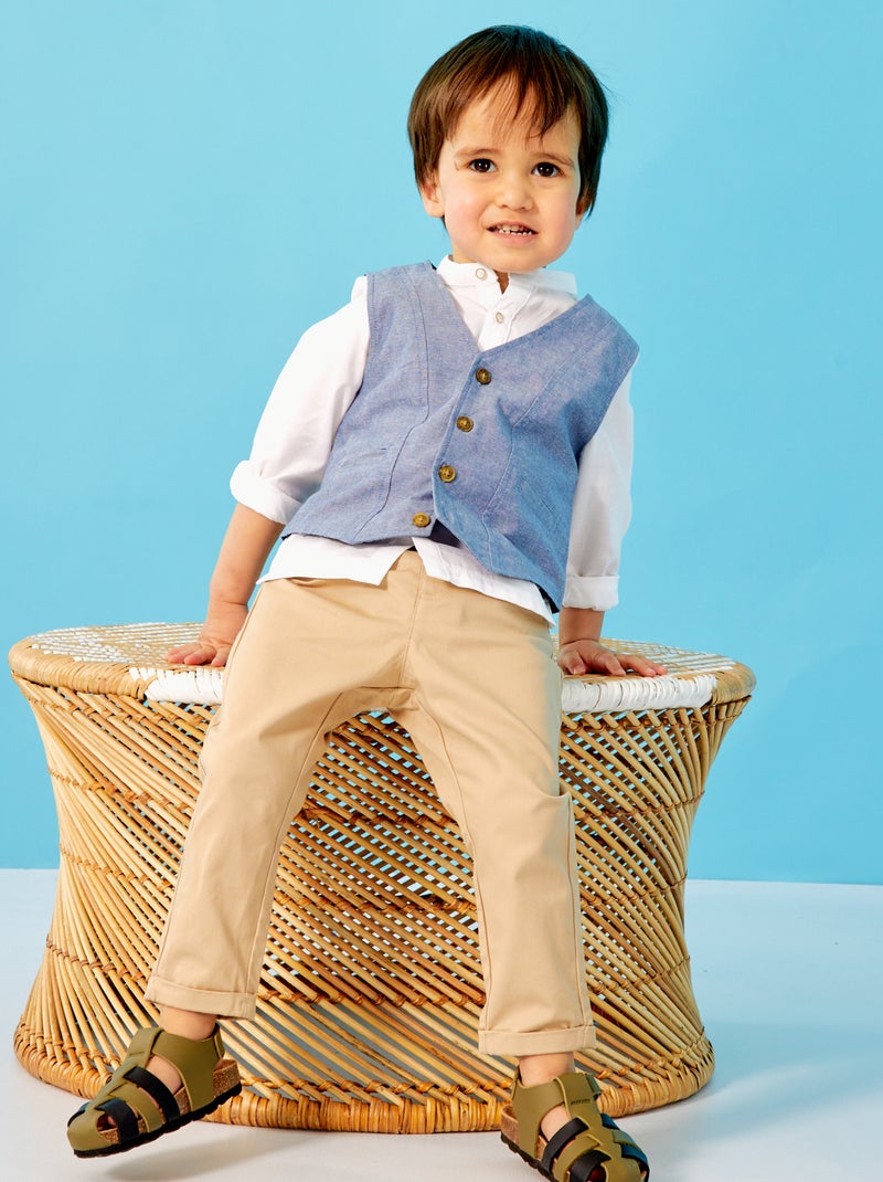 Conjunto camisa + colete sem mangas + calças AZUL - Kiabi