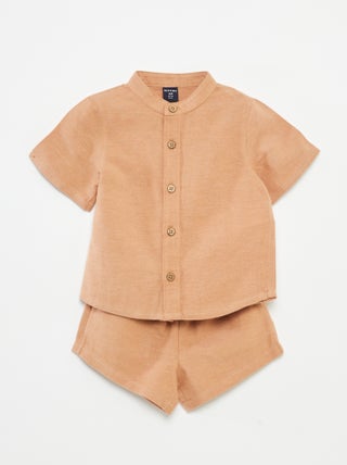 Conjunto camisa com gola mao + calções - 2 peças